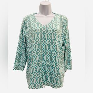 Lulu-B Aqua and White Patterned Tunic Top. Size Large